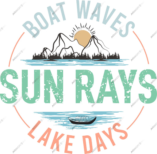 Boat Waves Sun Rays Lake Days DTF Transfer