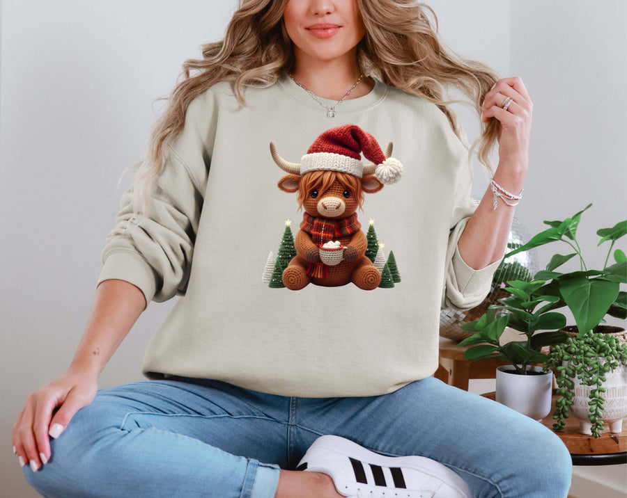 Crochet Highland Cow Christmas DTF transfer
