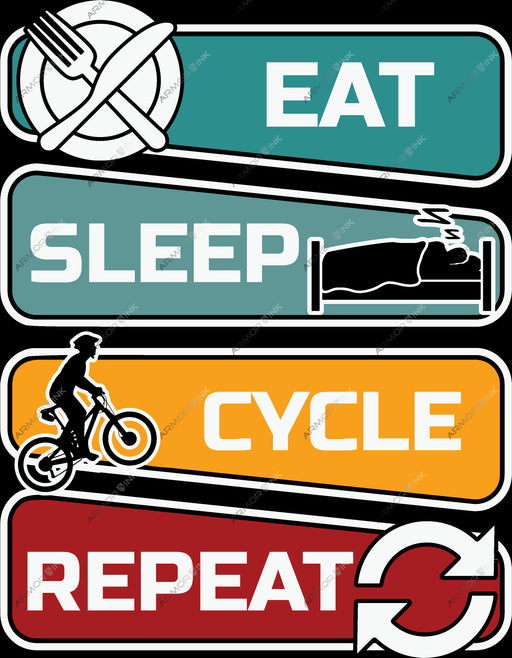Eat Sleep Cycle Repeat DTF Transfer