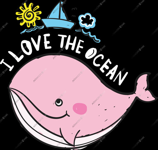 I Love The Ocean Pink Whale DTF Transfer