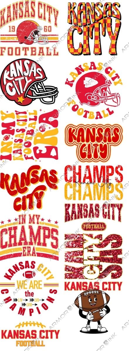 Kansas City Football Pre - made 5 Foot (22x60) DTF Gang Sheet - Armor InkArmor InkArmor Ink4324 - 1120113079838Kansas City Football Pre - made 5 Foot (22x60) DTF Gang Sheet