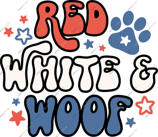 Red White And Woof Dog Paw DTF Transfer
