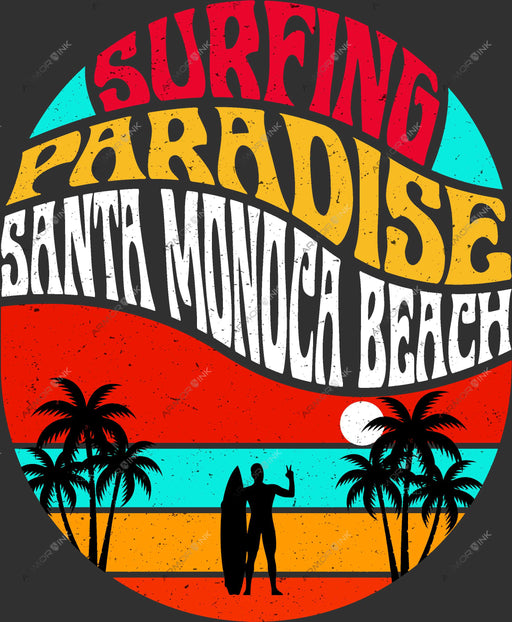 Surfing Paradise Santa Monica Beach DTF Transfer