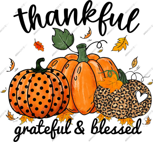 Thankful Pumpkin Grateful And Blessed DTF Transfer