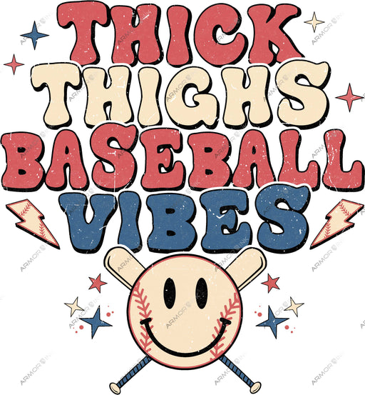 Thick Thighs Baseball Vibes DTF Transfer