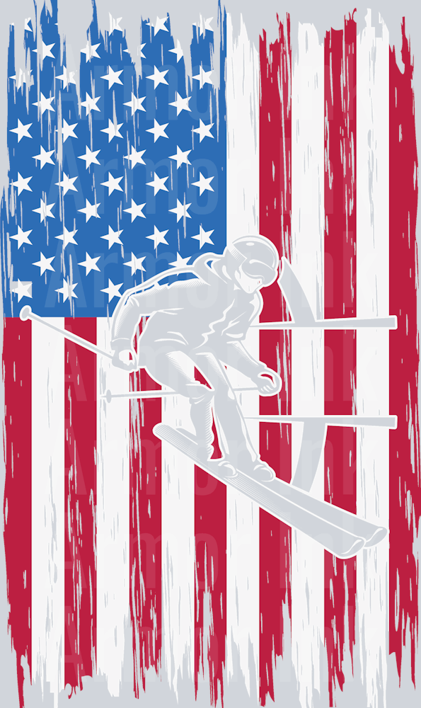 American Flag Ski DTF transfer