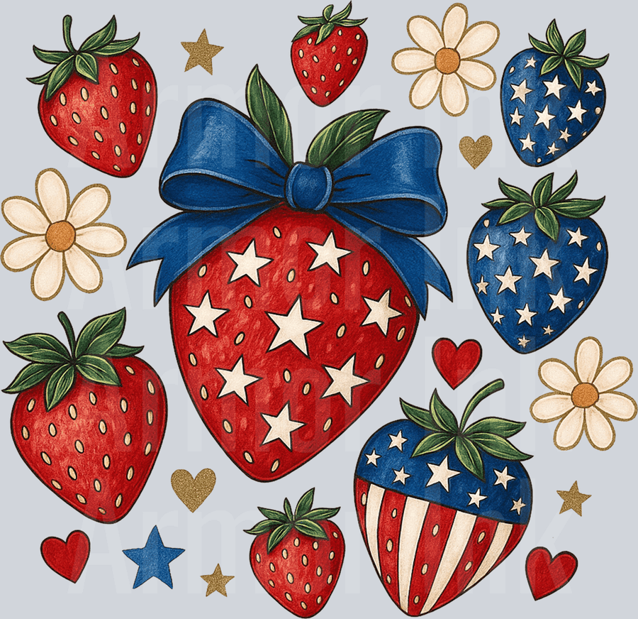 Boho 4th of July Strawberry Patriotic DTF transfer