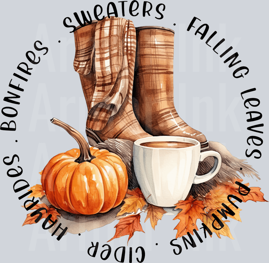 Bonfires Sweaters Falling Leaves Pumpkins Cider Hayrides Autumn DTF transfer