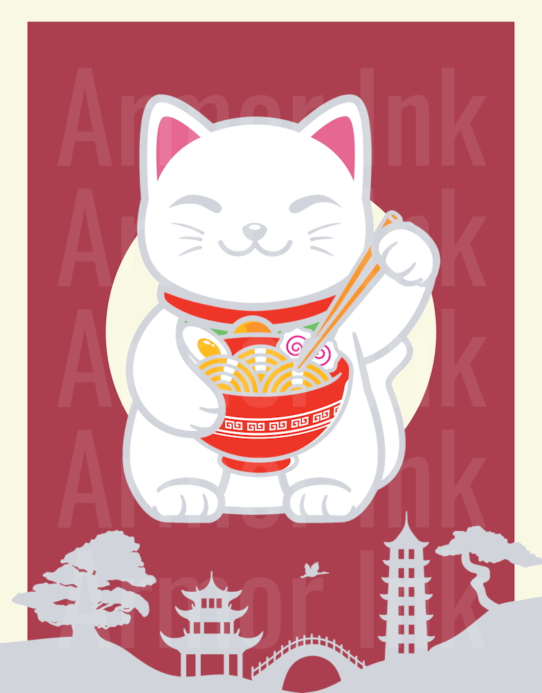Cat Ramen DTF transfer
