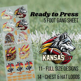 Kansas City Football 3 Pre-made 5 Foot (22x60) DTF Gang Sheet