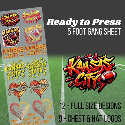 Kansas City Football 2 Pre - made 5 Foot (22x60) DTF Gang Sheet - Armor InkArmor InkArmor Ink0525 - 1137213711134Kansas City Football 2 Pre - made 5 Foot (22x60) DTF Gang Sheet