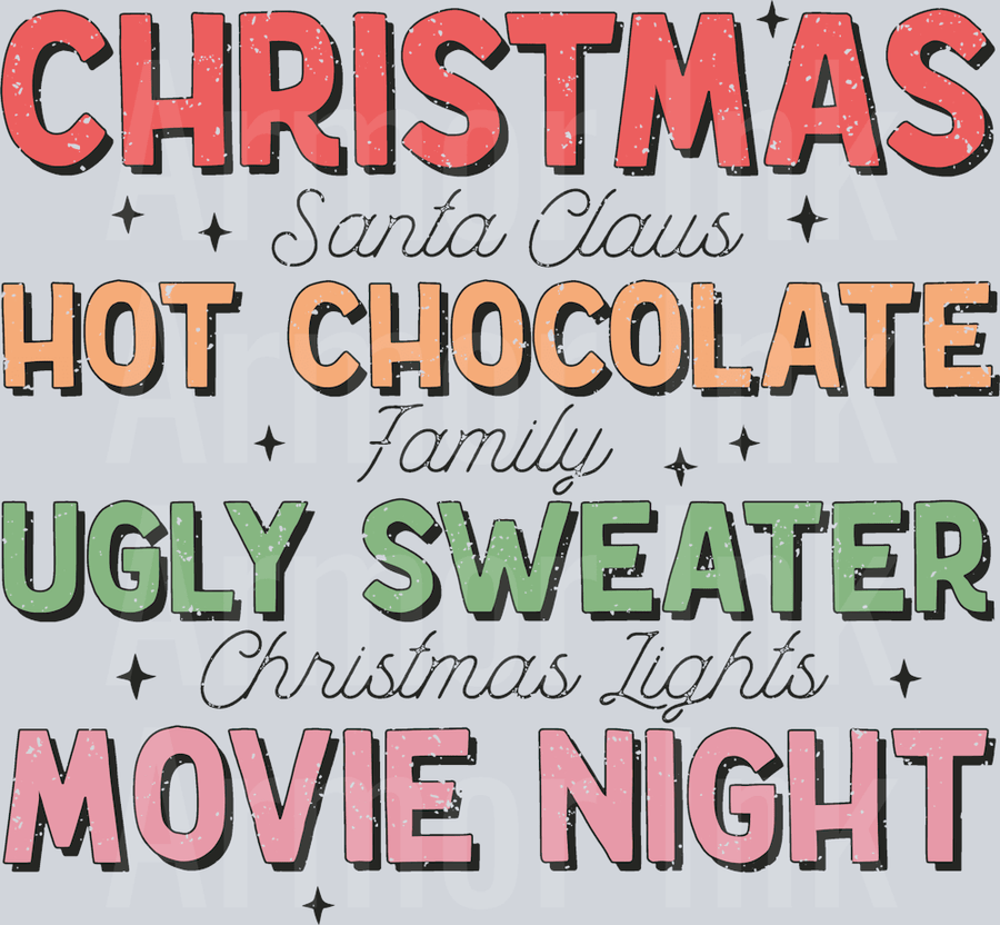 Christmas Hot Chocolate Ugly Sweater Movie Night DTF transfer
