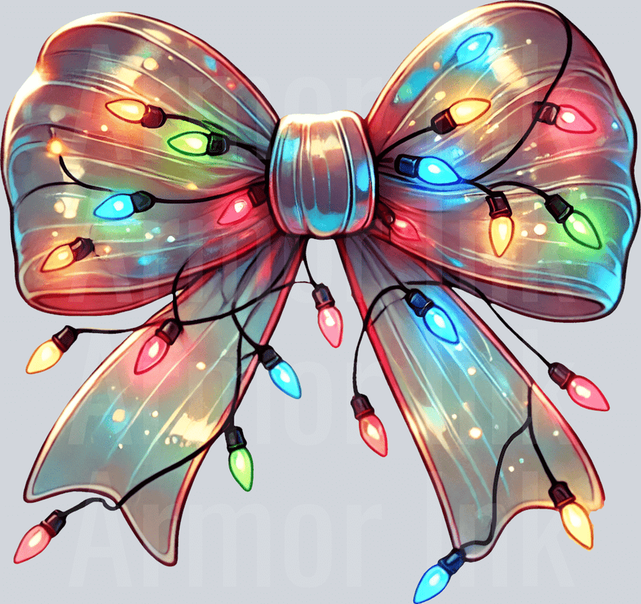 Christmas Light Coquette Bow DTF transfer