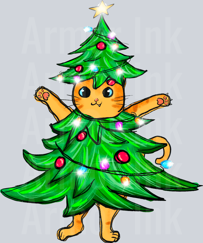 Christmas Tree Cat DTF transfer