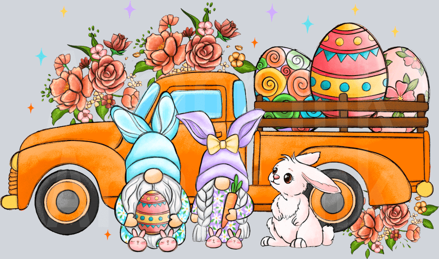 Easter Truck And Gnomes DTF transfer