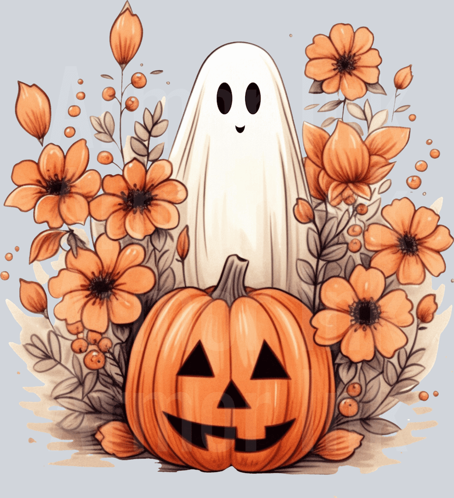 Flower Ghost Pumpkin DTF transfer