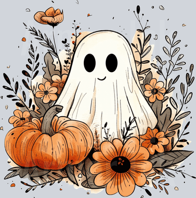 Flower Ghost Pumpkin DTF transfer