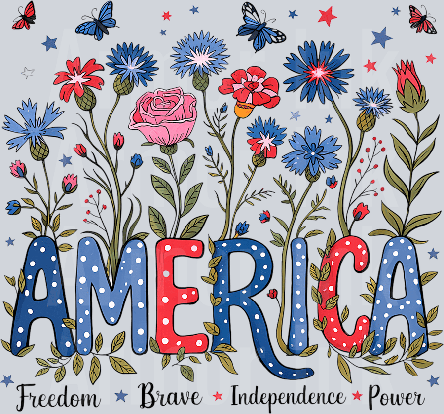 Freedom Brave Independence Power America Wildflowers DTF transfer