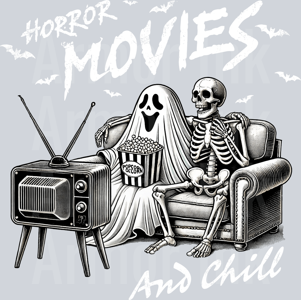 Horror Movies And Chill (white) DTF transfer