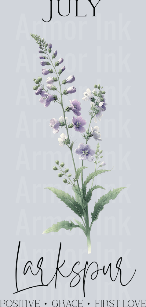 July Larkspur DTF transfer