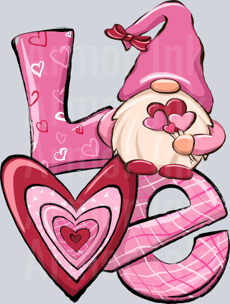 Love Pinke Gnome DTF transfer
