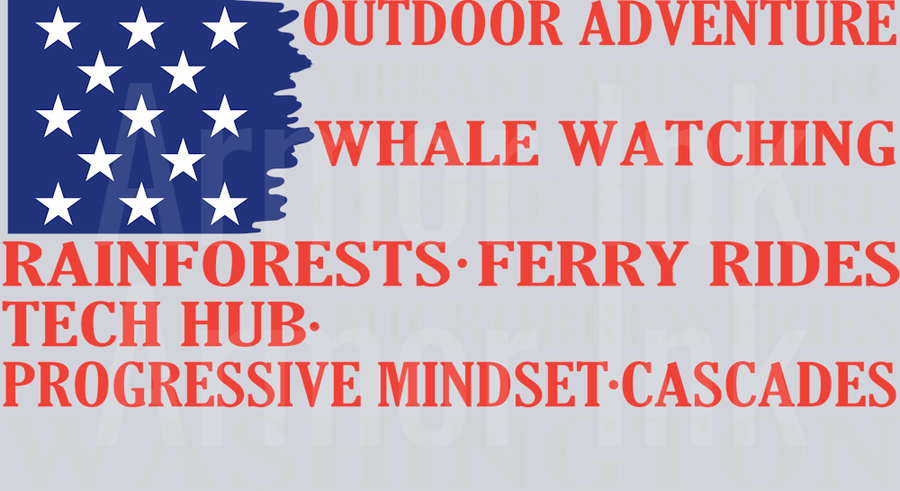 Outdoor Adventure Vibrant Arts Scene Whale Watching Coffee Culture Rainforests Ferry Rides Tech Hud Microbreweries Progressive Mindset Cascades Washington DTF transfer