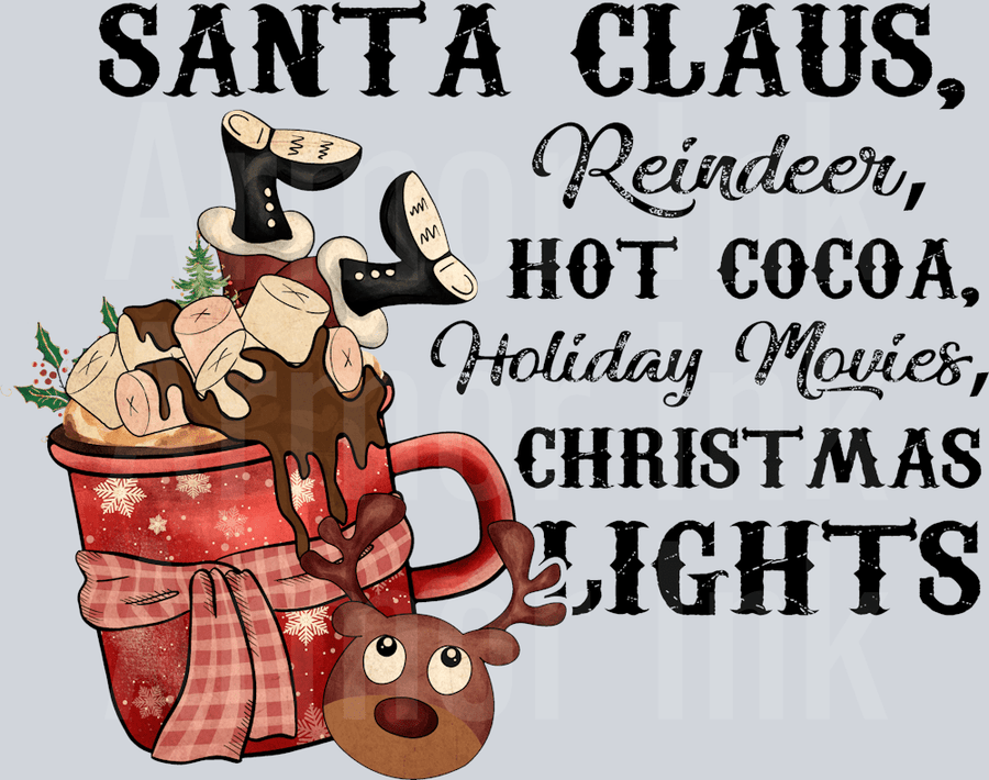 Santa Claus Reindeer Hot Cocoa DTF transfer