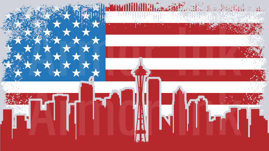 Seattle Washington Grunge American Flag red DTF transfer