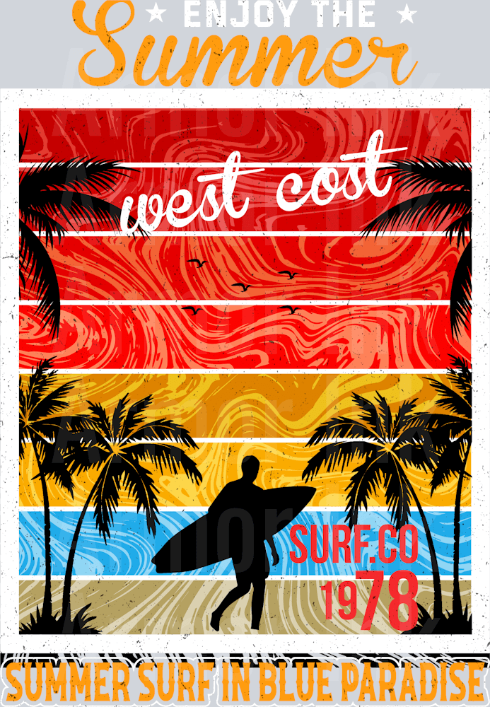 Summer West Coast Surf In Blue Paradise DTF transfer