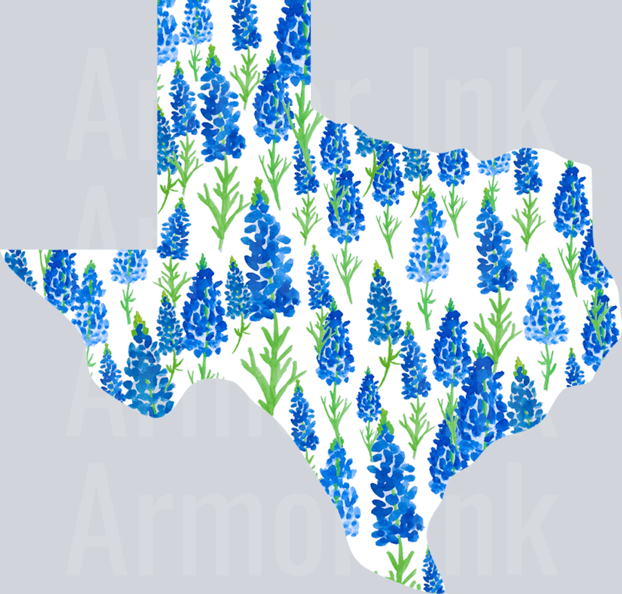Texas Shape Bluebonnets DTF transfer