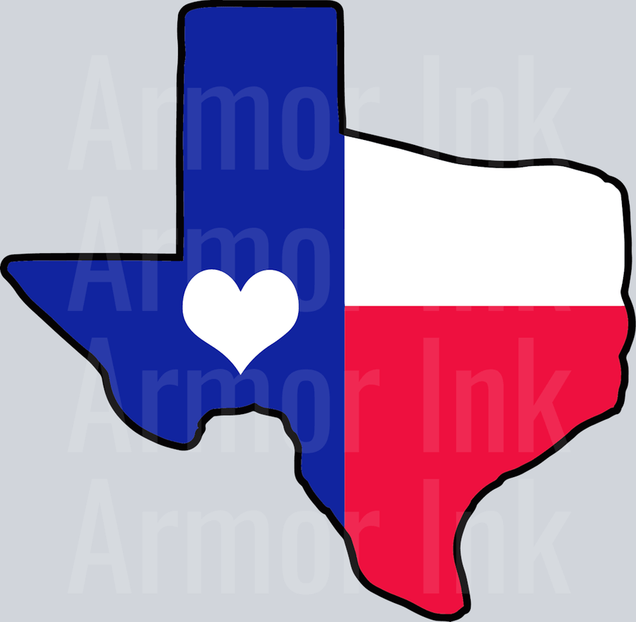 Texas Shape Flag Heart DTF transfer
