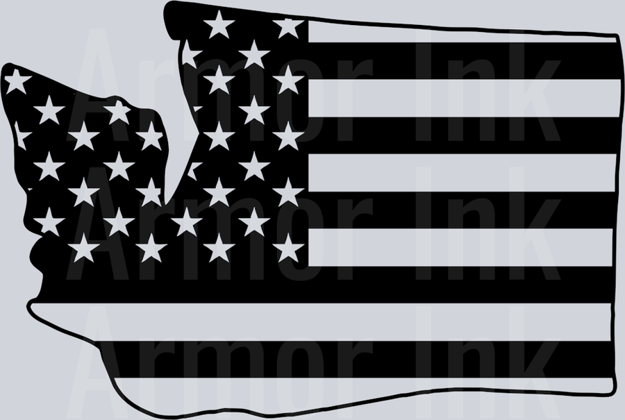 Washington State Shape American Flag Black DTF transfer