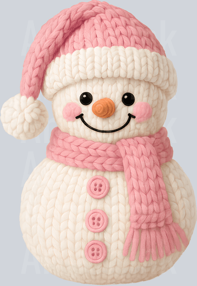 Crochet Pink Snowman DTF transfer