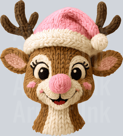 Crochet Pink Rudolf DTF transfer