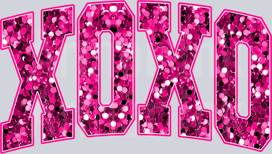 XOXO Valentine Pink Sequin Varsity DTF transfer