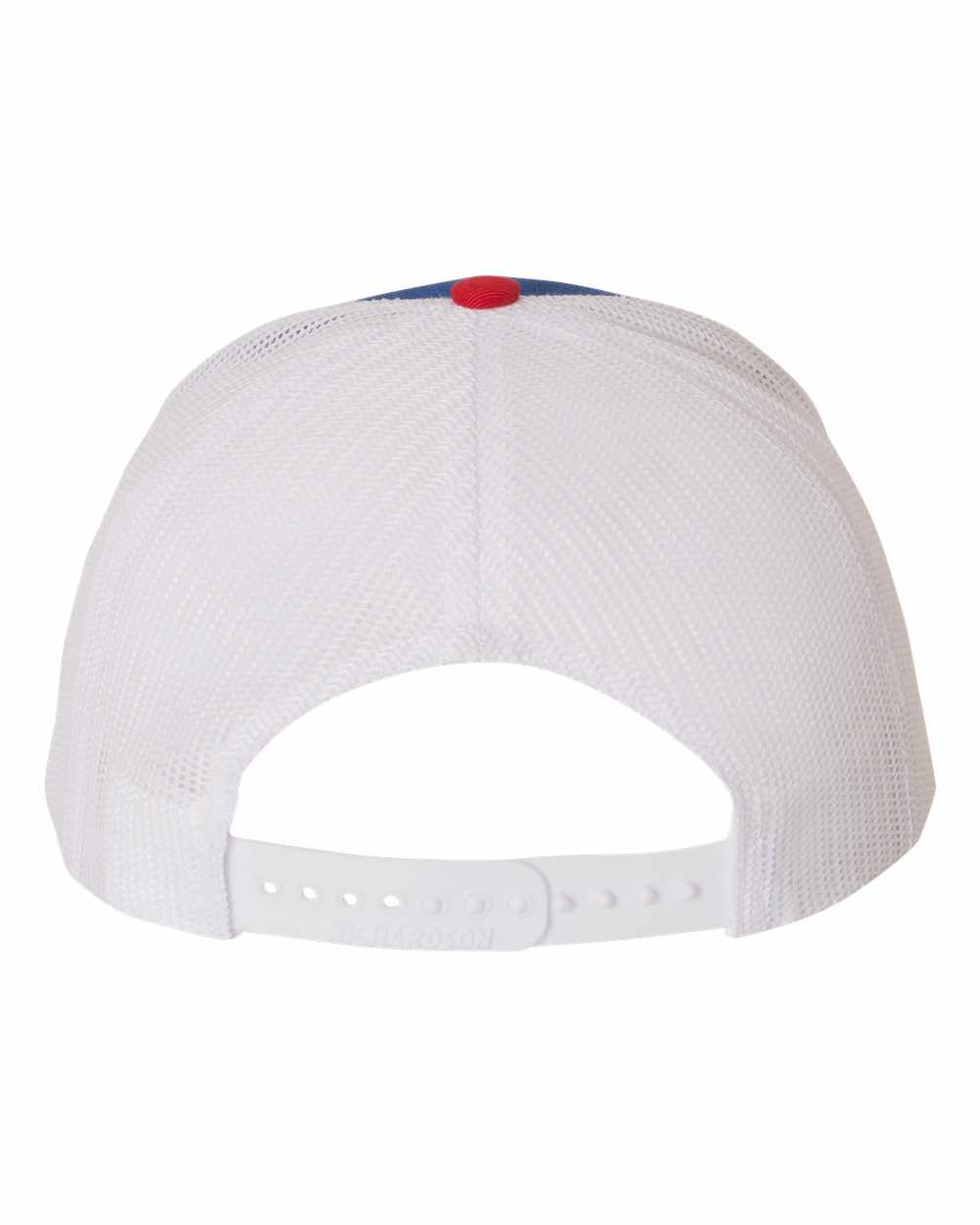 112back white trucker hat, rear view