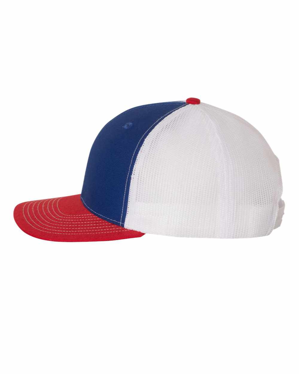 Red, white, and blue hat side view