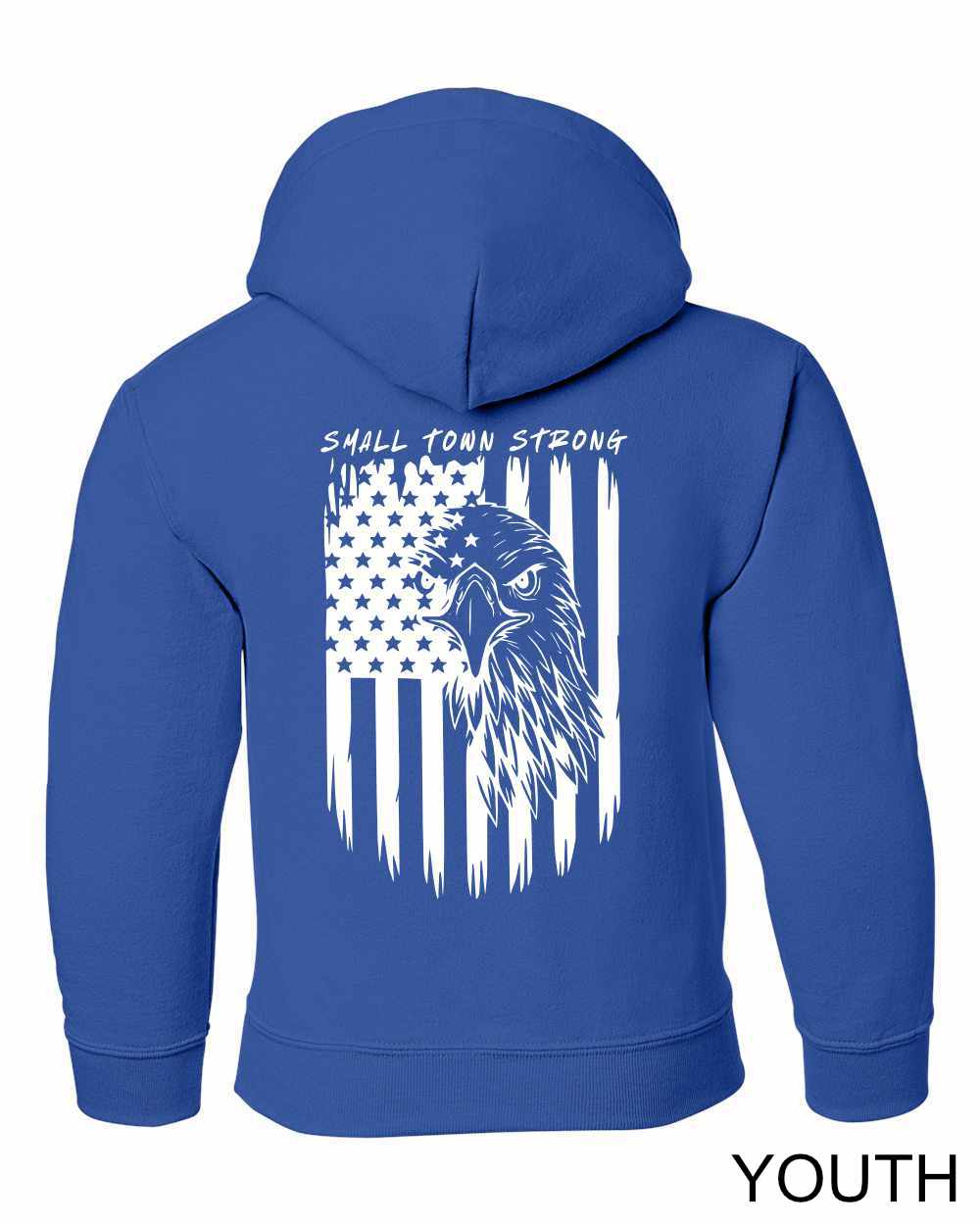 Youth Small Town Strong Eagle Flag Hoodie Back