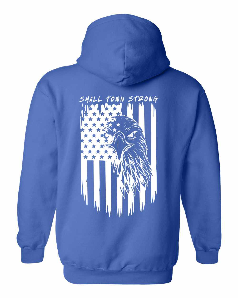 Blue hoodie with American flag eagle Small Town Strong