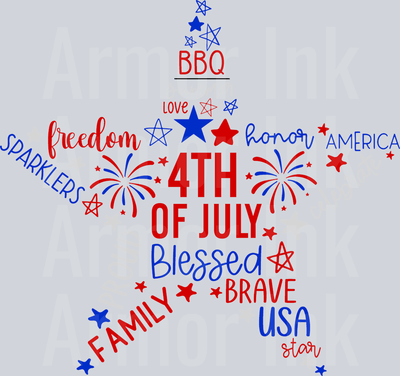4th Of July Words Star DTF transfer