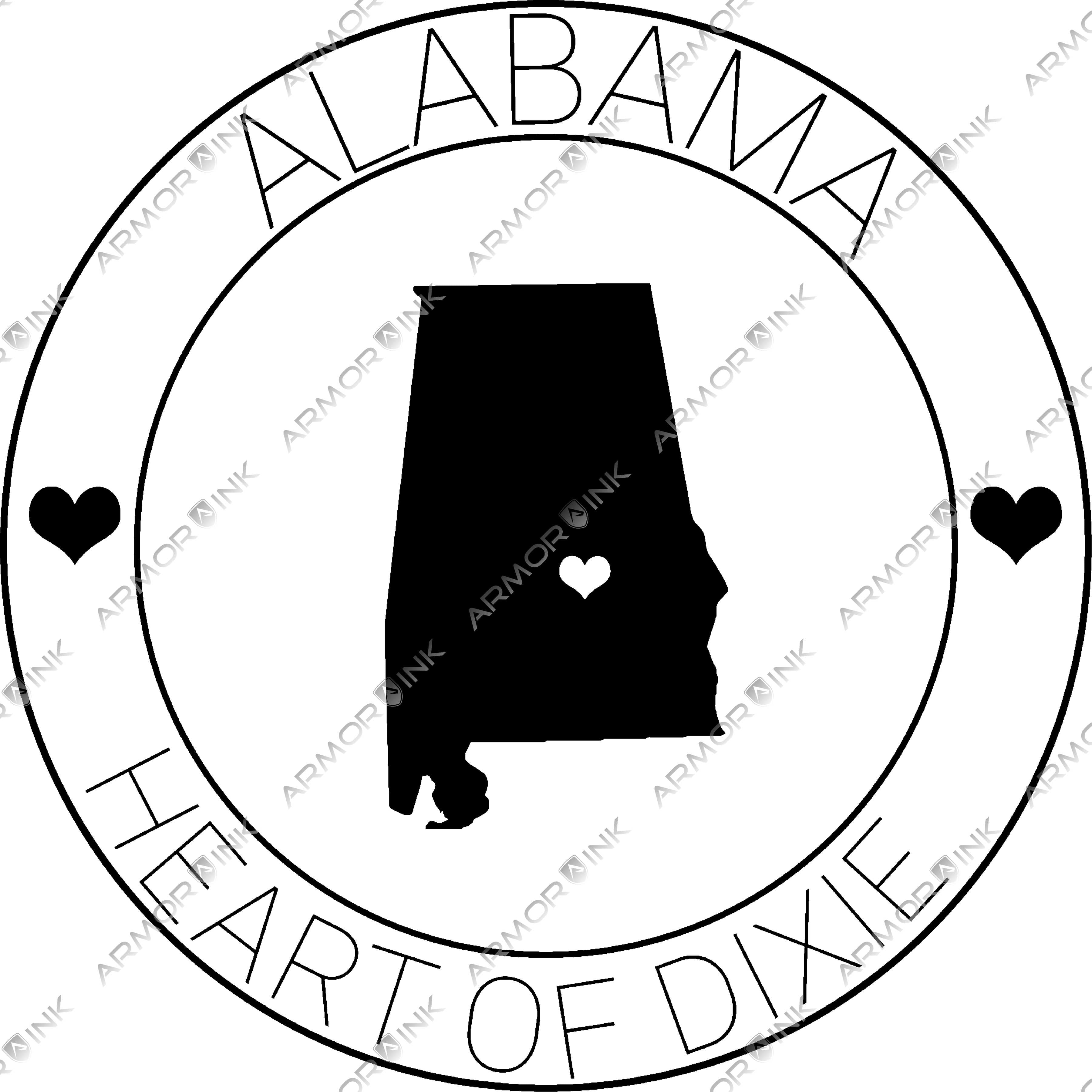 Alabama Heart Of Dixie Black DTF Transfer