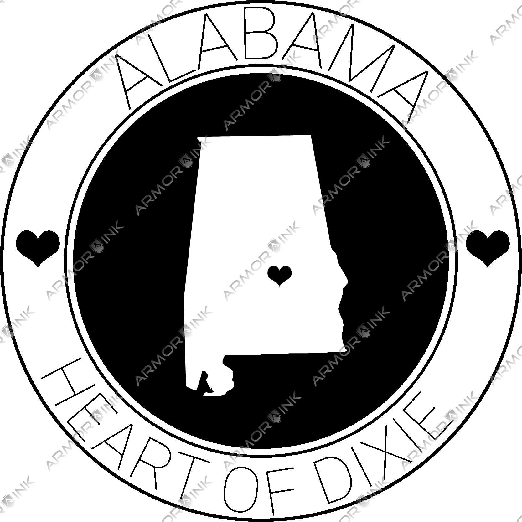 Alabama Heart Of Dixie White DTF Transfer