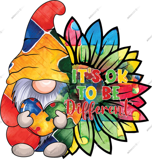 Autism Awareness Gnome Its Okay To Be Different DTF Transfer