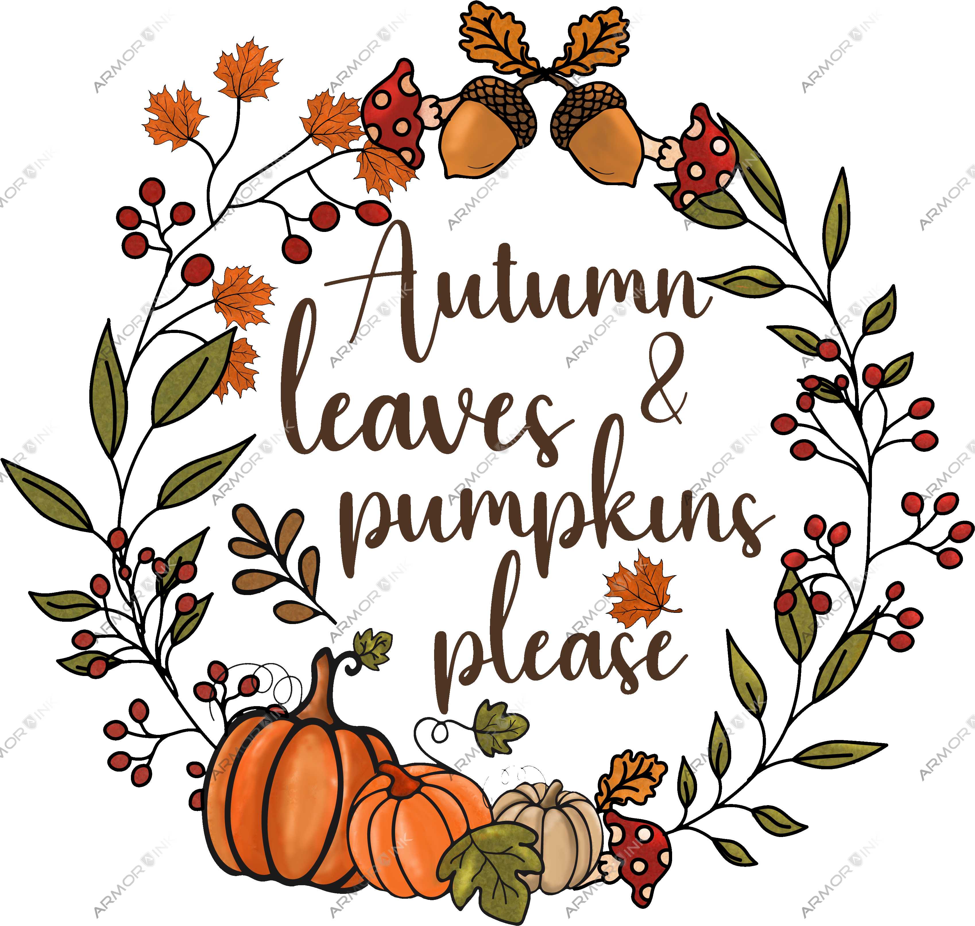 Autumn Leaves And Pumpkins Please DTF Transfer