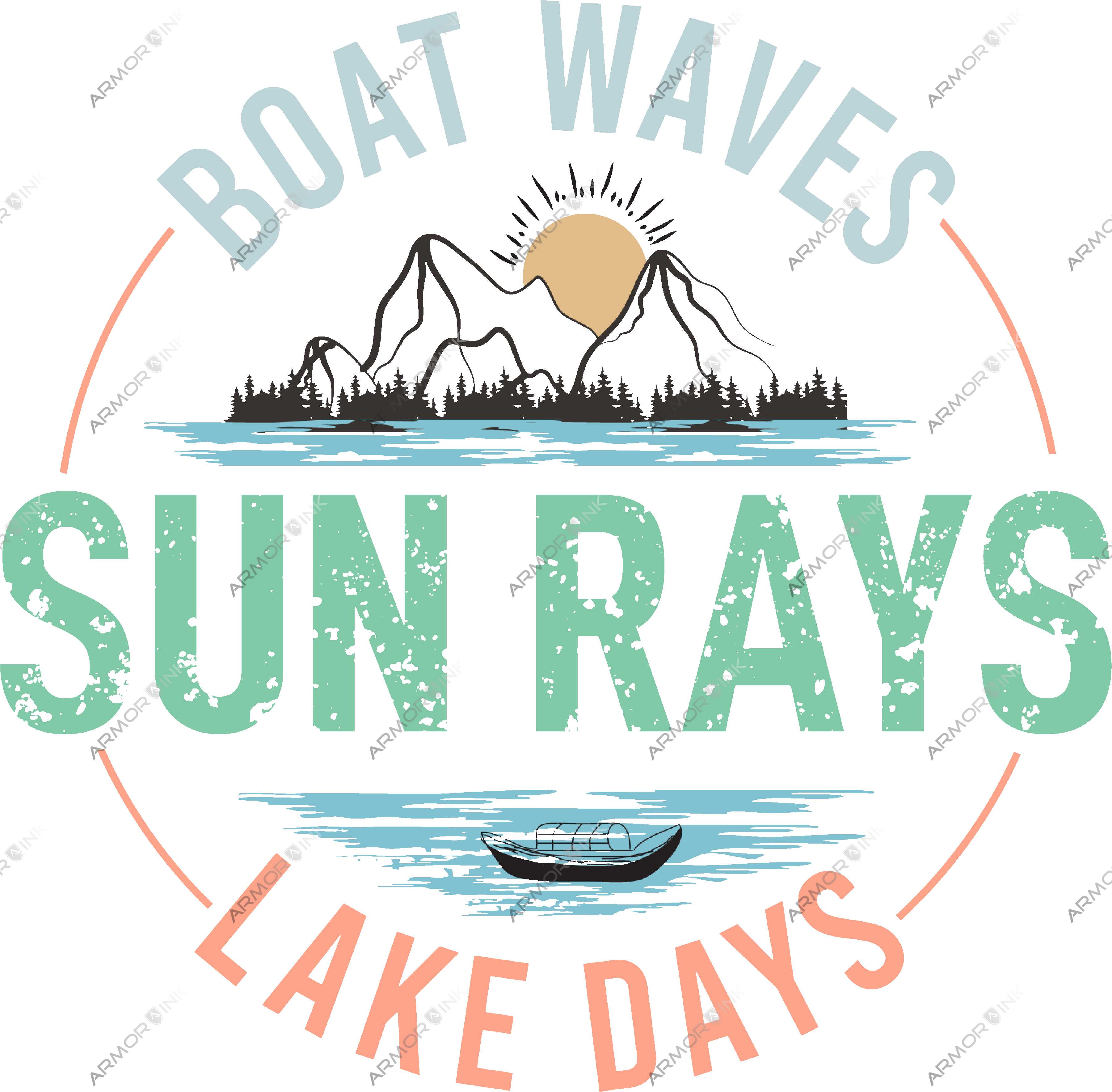 Boat Waves Sun Rays Lake Days DTF Transfer