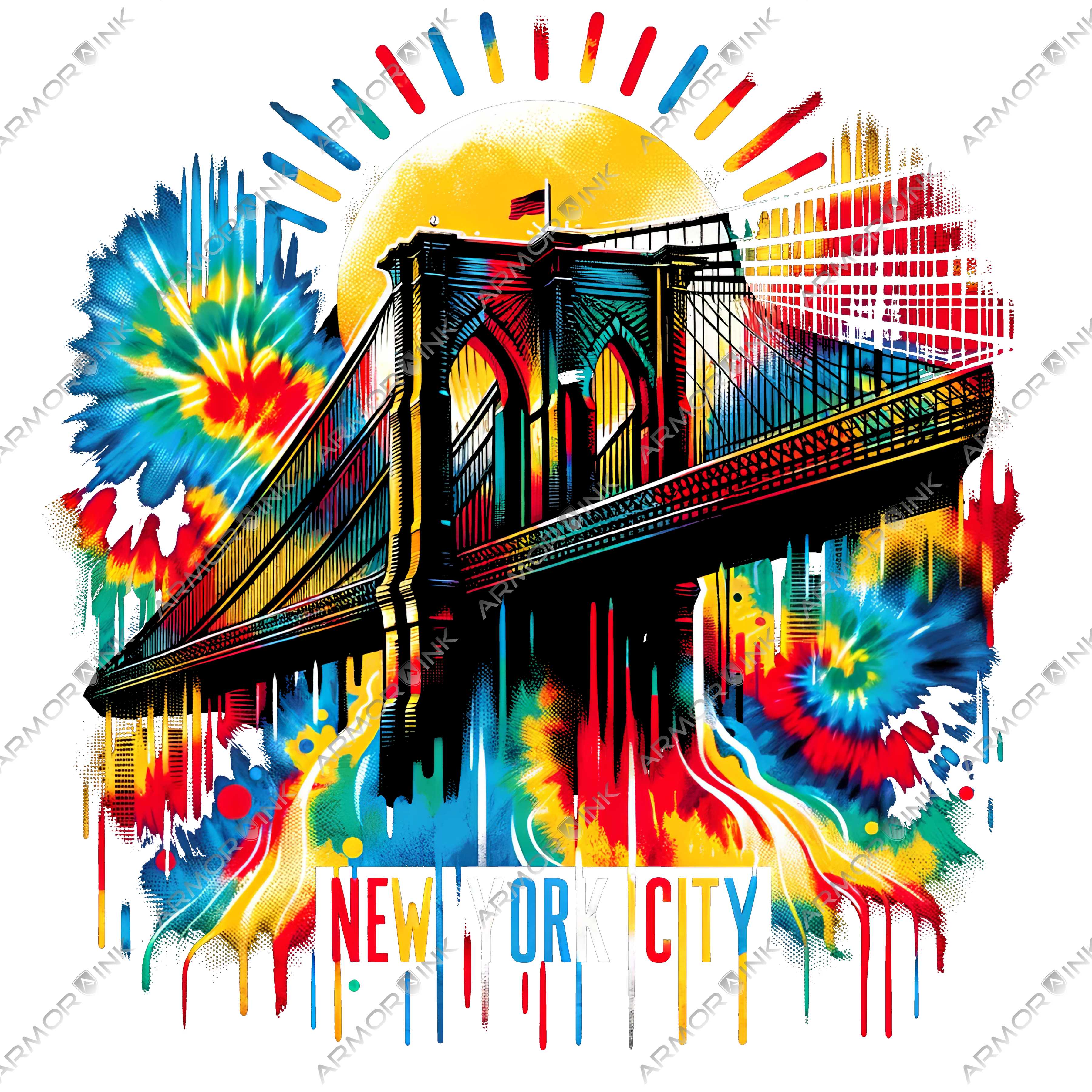 Brooklyn Bridge Tie Dye DTF Transfer