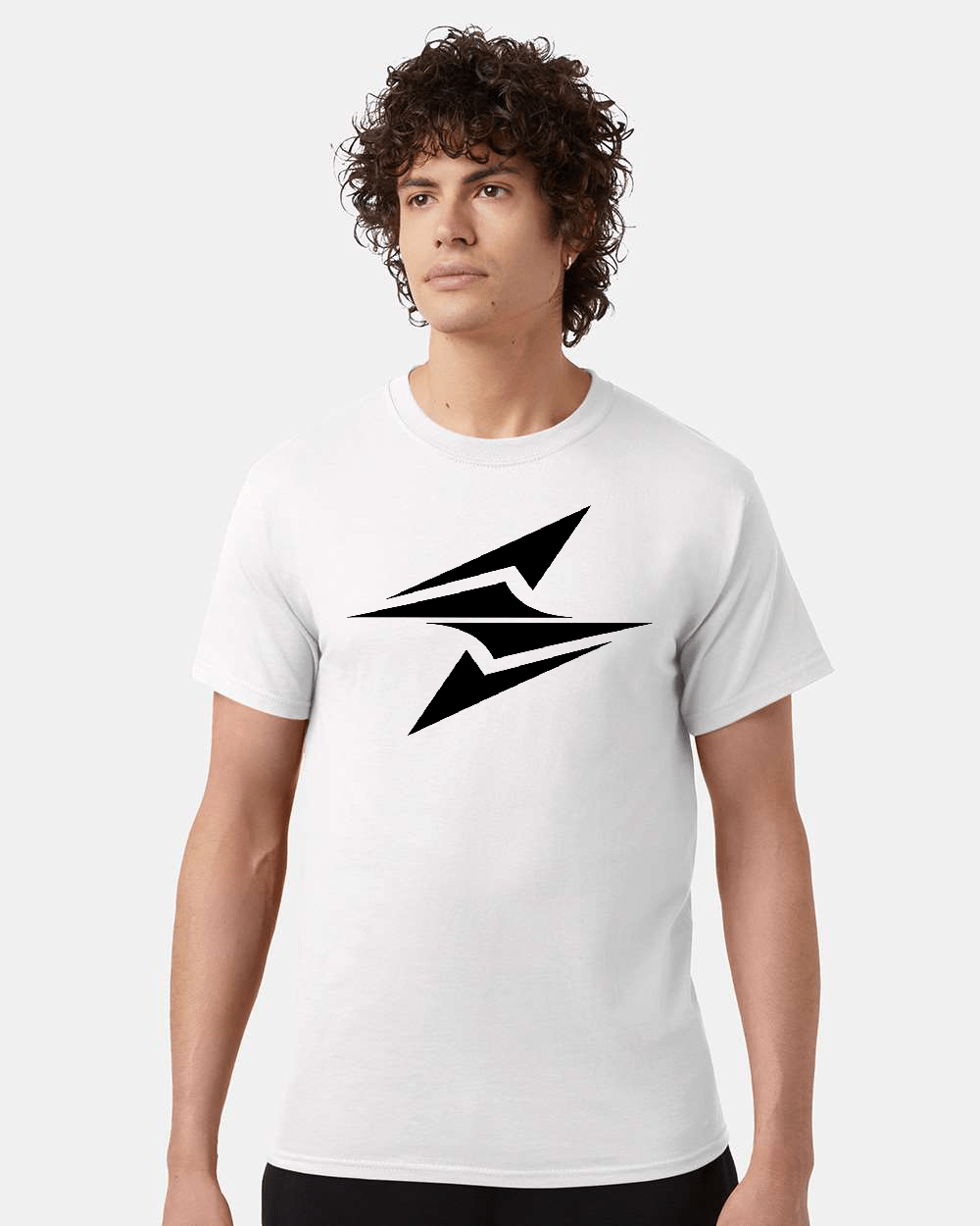 Champion T425 White T-shirt with Black Logo - Front View