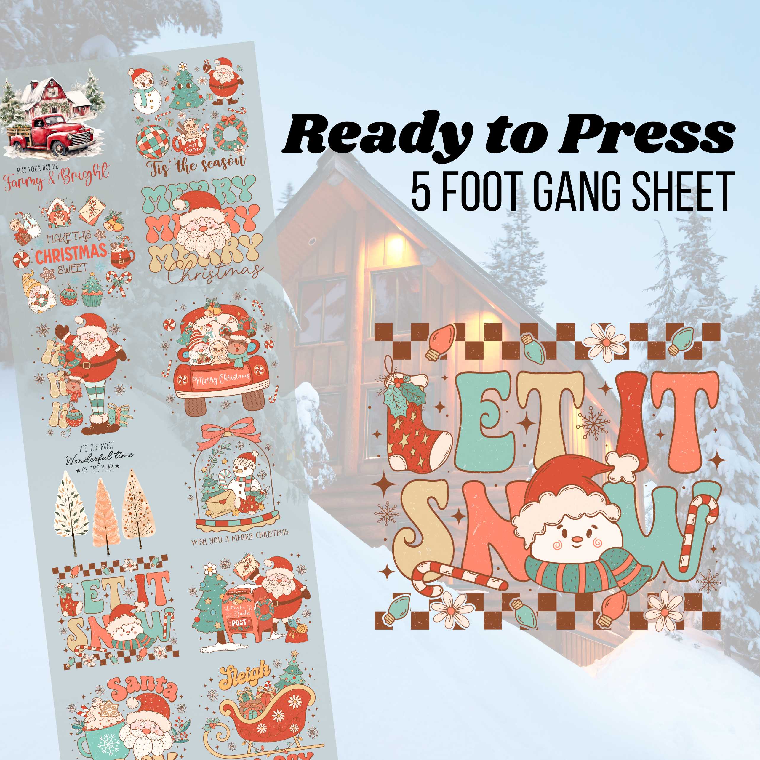 Christmas Pre-made 5 Foot (22x60) DTF Gang Sheet