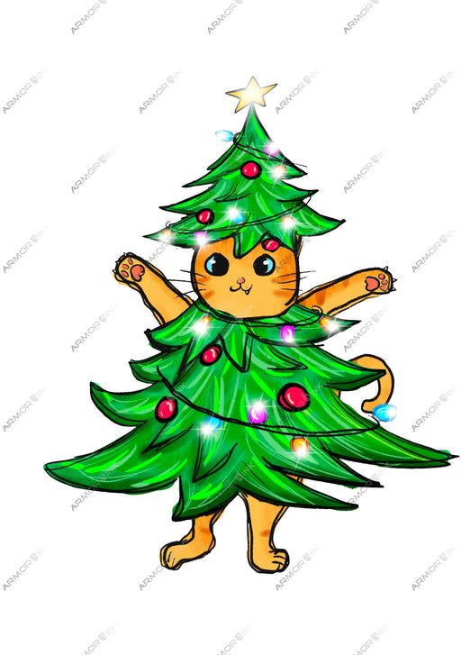 Christmas Tree Cat DTF Transfer