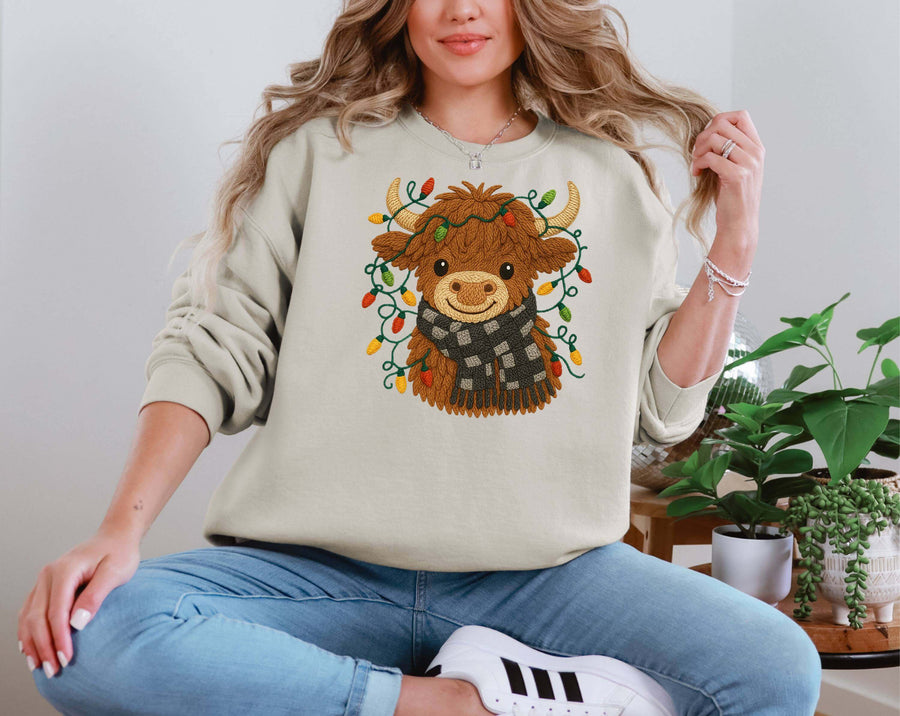 Christmas Crochet Highland Cow DTF transfer